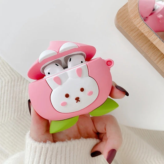 3D Peach Strawberry AirPods Cute Headphone Case Hard