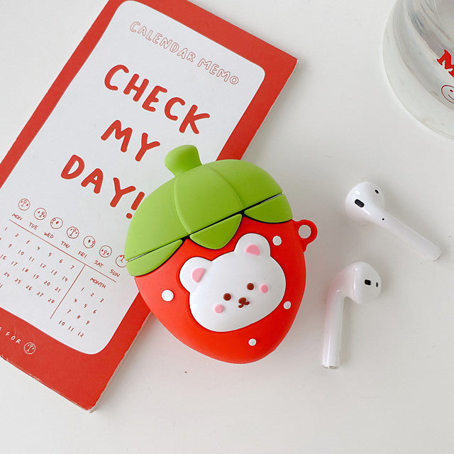 3D Peach Strawberry AirPods Cute Headphone Case Hard