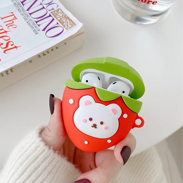 3D Peach Strawberry AirPods Cute Headphone Case Hard