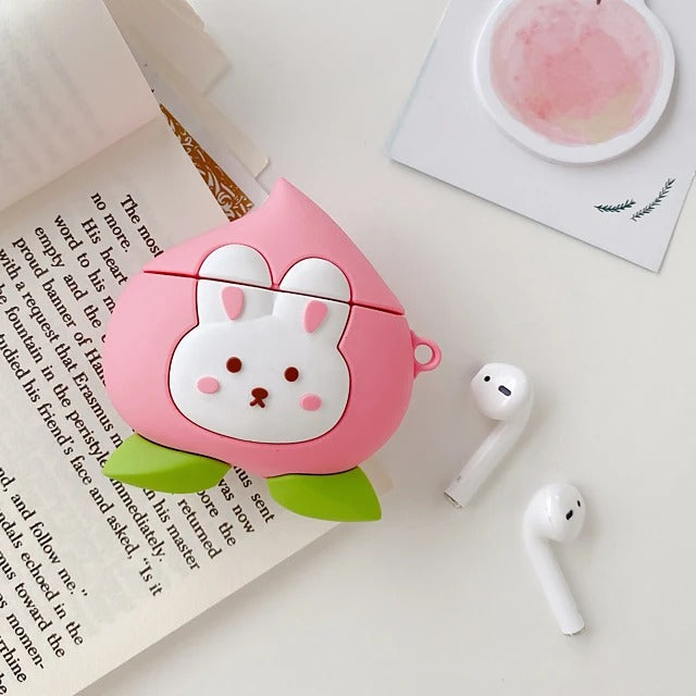 3D Peach Strawberry AirPods Cute Headphone Case Hard
